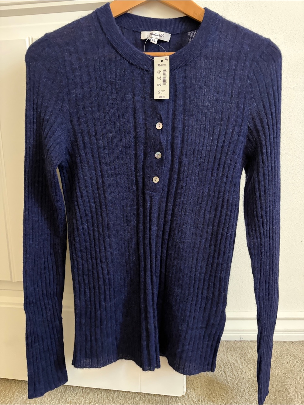 NWT Madewell alpaca blend Navy Long-Sleeve Henley Sweater women’s size M
